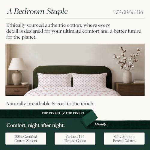 Image of 100% Cotton Printed Percale Cooling Bed Sheet Set - Queen Size, Vervain