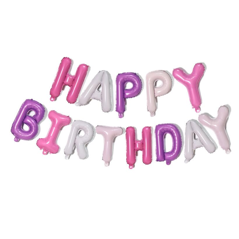 Happy Birthday Balloons Self-Sealing 16 Inch - Purple Mix Letter Balloons for Birthday Party Decorations, Includes Straws & Strings, Long Lasting Aluminum Foil Balloons