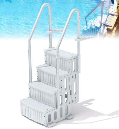 4-stufige Poolleiter mit Handläufen Pooltreppe 122-142cm für Aufstell und Einbaupools mit utschfesten und robusten Stufen 180 kg Tragkraft Höhenverstellbar für Schwimmbad Freibad Wasserpark