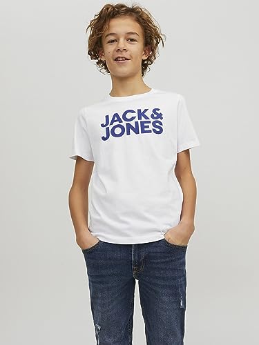 Jack & Jones Junior Jungen Jjecorp Logo Tee Crew Neck 2pk Jnr T Shirt, Navy Blazer/Pack:Navy Blazer Large Print + White Large Print, 164 EU