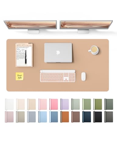 Image of YSAGi Leather Desk Protector, Office Mat, Large Mouse Mat, Non-Slip PU Leather Blotter, Laptop Desk Mat, Waterproof Writing Pad for Office and Home (Latte, 47.2 inch x 23.21 inch)