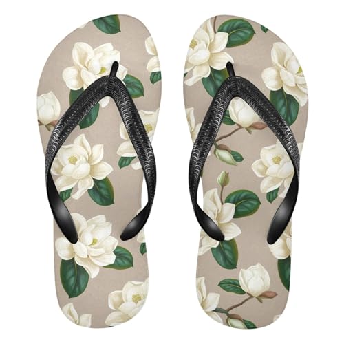Magnolia Flowers White Flip Flops for Beach Thong Sandals Anti-slip Lightweight Shower Shoes for House Indoor Outdoor