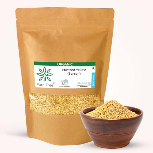 Image of Pure Tree Certified Organic Yellow Mustard Seeds | 250 g | Rai Seeds Pili Sarson dana | Aromatic Kadugu Avalu | Sarso Seeds