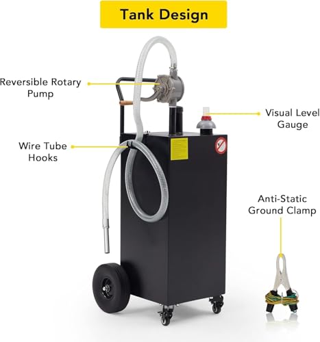 30 Gallon Gas Caddy, Portable Fuel Caddy With Wheels, Manual Fueling Nozzle & 360° Swivel Connector, Gasoline Diesel Fuel Can with Manual Transfer Pump for Cars, Lawn Mowers, Boats