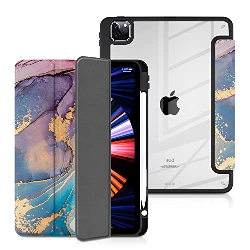 Batianda Case for iPad Pro 12.9-inch 2021 (5rd Generation) / iPad Pro 12.9' 4th/3rd Gen [Built-in Pencil Holder] Shockproof Cover with Clear Back Shell TPU Bumper,Auto Sleep/Wake,Purple Fluid Art