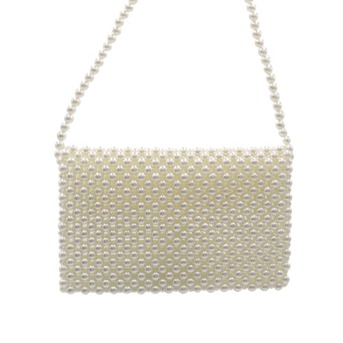 Image of Women's White Beaded Pearl Handbag - Vintage Clutch Wristlet Mini Evening Bag for Party (Big)