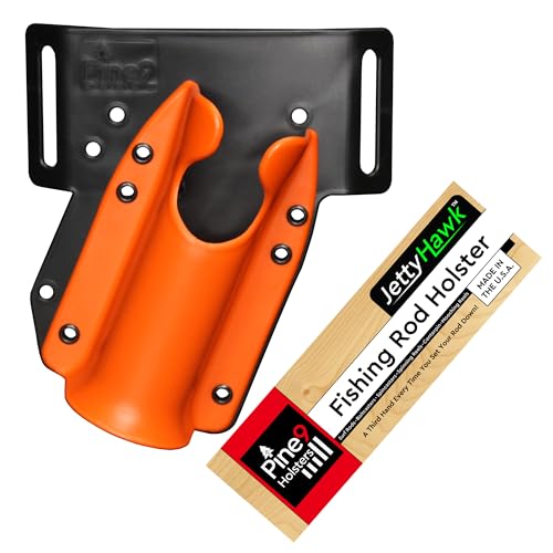 JettyHawk Fishing Rod Hip Holster Hands-Free Quick-Draw Holder Fits 1.5-2 Pole for Spinning Baitcaster Centerpin & Surf Rods Wading & MOLLE Belts - Orange - No Belt Clip