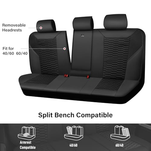 Image of CAR PASS 3D Foam Mesh Leather Back Bench Car Seat Covers,Breathable Rear Seat Cover Universal Fit for Most Cars Sedans SUVs Vans Small Trucks 95% Automotive Backseat, Black