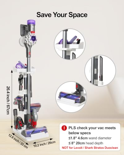 Image of Generic Vacuum Stand, Compatible with Bissell Dreame Dyson Eureka Shark More Cordless Stick Vacuums, Universal Standing Dock Station Organizer, Adjustable Tubes (White)