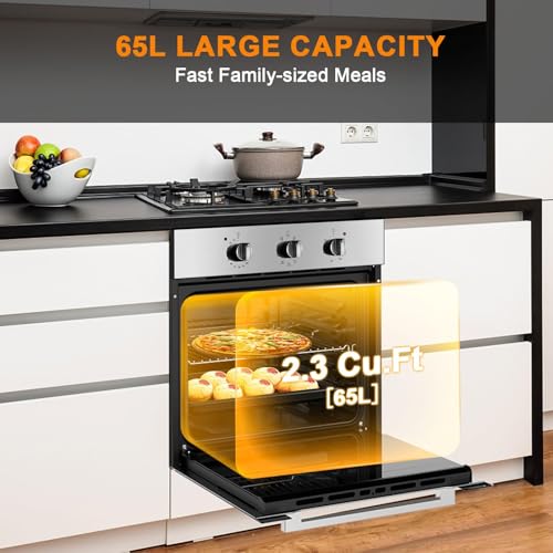 Image of GASLAND 24 Inch Wall Oven Electric, 3200W Convection Single Wall Oven with Rotisserie, 9 Functions, 3-Layer Glass Door, Knob Control, 65L Capacity, ETL Certified, Stainless Steel, 240V