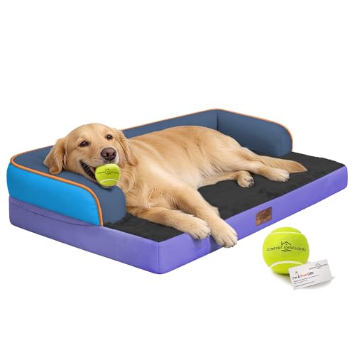 Image of Comfort Expression Washable Orthopedic Dog Bed for Extra Large Sized Dogs | Waterproof Memory Foam Pet Bed 42x30 Inch with Removable Cover with Non-Slip & Bolster