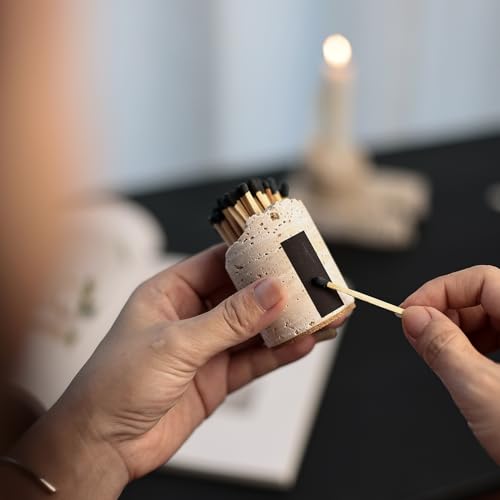 Match Holder with Striker - Set of 2 - Handmade Travertine Match Box - Matches in a jar for Bathroom Candle - Cute Home Decor - Matches Not Included - Image 6
