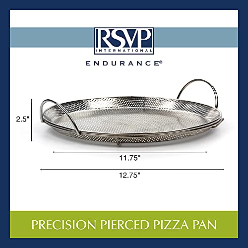 Rsvp International Endurance® Stainless Steel Precision Pierced Pizza Pan, 11.5" | Use On Grill Or Oven | Brown Crispy Crust Without Burning Pizza | Dishwasher Safe #TOP5