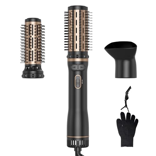 cepillo secador de pelo giratorio, redondo, con 2 cepillos de peinado (38 mm y 50 mm), 3 en 1 rotativo cepillo eléctrico de aire caliente para volumen del cabello, secado, alisado, rizado