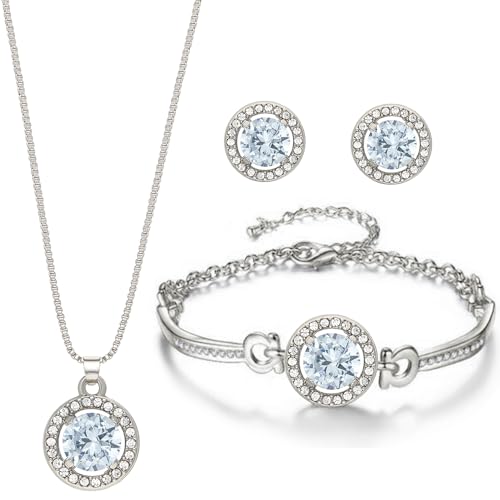 Suyi Schmucksets Für Frauen Cubic Zirkonia Halskette Ohrringe Schmuck Set Brautschmuck Hochzeit Silver 2