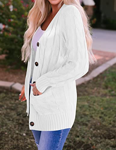 Zesica Women's 2023 Fall Casual Long Sleeve Button Down Open Front Cable Knit Cardigan Sweater Coat,White,Large #TOP2