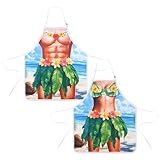 XLSXEXCL 2 Pack Hawaiian Apron, Funny Bikini Apron with Adjustable, Sexy Cooking Aprons, Hawaiian Costume for Women and Men, Holiday Party Cooking, Baking, Grilling, BBQ
