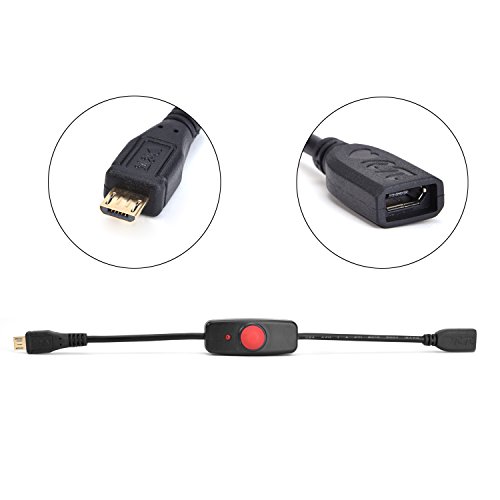 LoveRPi MicroUSB Push On Off Power Switch Cable for Raspberry Pi (Single, Red LED)