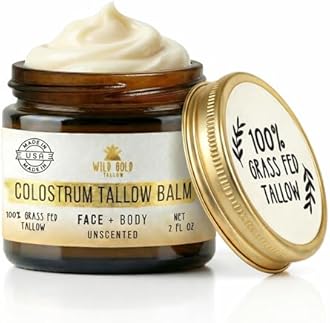 Wild Gold Tallow 100% Grass Fed Tallow Balm with Colostrum & Emu Oil - Handmade Whipped Beef Tallow for Face and Body, Sensitive Skin Tallow Moisturizer made with True First Colostrum, (Unscented)