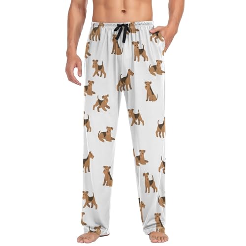 Cartoon Airedale Terrier Dogs Pajama Pants Funny Animals Men's Pajama Bottoms Lounge Sleepwear PJs Lightweight Sleep Pants S3