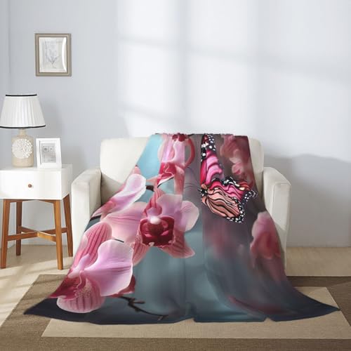 Couverture polaire orchidée et papillon en flanelle douce 152x127 cm - 8