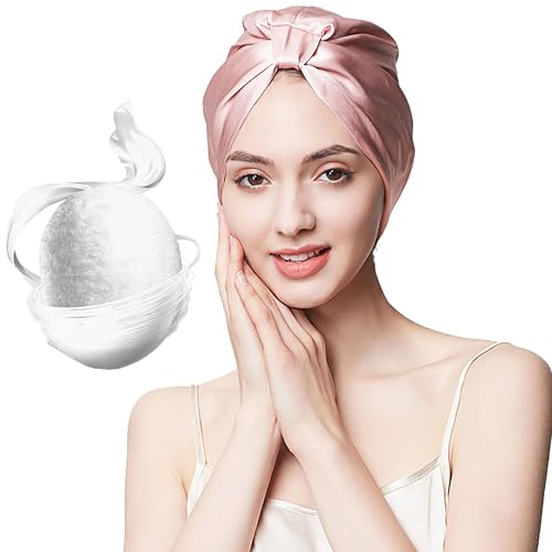 SYXLS Natural Silk Bonnet for Sleeping 100% Pure Mulberry Silk Sleep Cap for Hair Care Women Mulberry Silk Sleep Cap for Women Hair Care Soft Silk Hair Wrap Elastic Stay on Head (Pink)