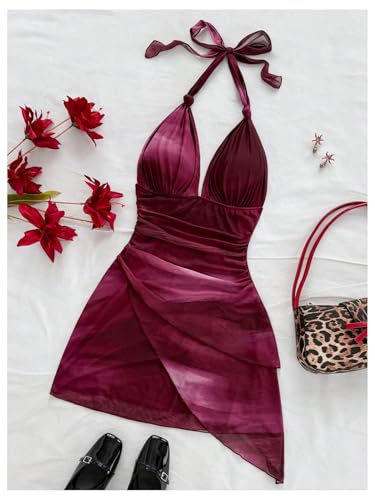 Image of BEAUDRM Women's Summer Mini Dress Halter Backless Vacation Beach Sundresses | Boho Dress, Floral Dress for Women, Vacation Beach Outfits, Going Out Dress, Brunch Outfits