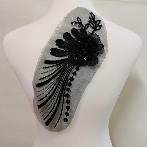 1 Pcs Embroidery Lace Applique Wedding Dress Lace Trim Sew on Floral Patches DIY Lace Motifs (Black) …