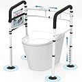 SAMINI Toilet Safety Rail 350lbs Adjustable Frame Rails Support Handles Assist Grab Bars Assistance Stand Alone Foldable Handrails Aids with Arms for Elderly Disabled Seniors Fit Most Toilet