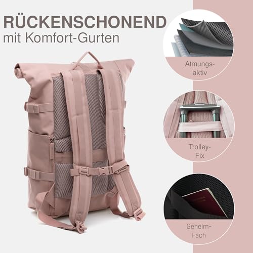 SONS OF ALOHA Rucksack KANE Roll-Top Kurierrucksack XL groß - PET recycelt, wasserabweisend - Wander-Rucksack Laptop-Fach 15 Zoll rose