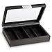 Glenor Co Sunglasses Organizer Case - 8 Slot Storage Holder to display Sunglass/Eye Glasses - Modern Box with Clear Glass Top and Metal Buckle for Men and Women - Carbon Fiber Leather Design - Black