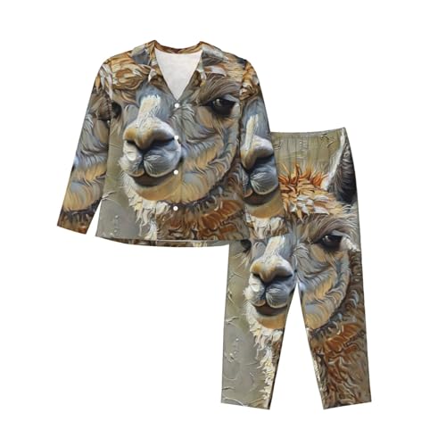 Pyjama manches longues femme confortable contre le froid nocturne avec imprimé lama