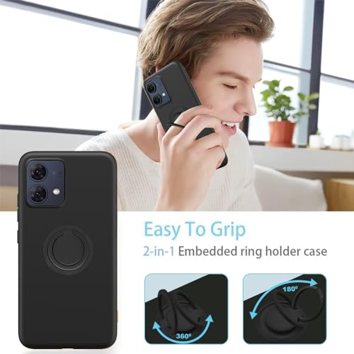 Compatible for Motorola Moto G84 5G Phone Case with Glass Screen Protector, 360° Rotatable Ring Holder Kickstand/Stand Silicone TPU Protective Cover Case for Motorola Moto G84 5G XT2347 - Black - image 5