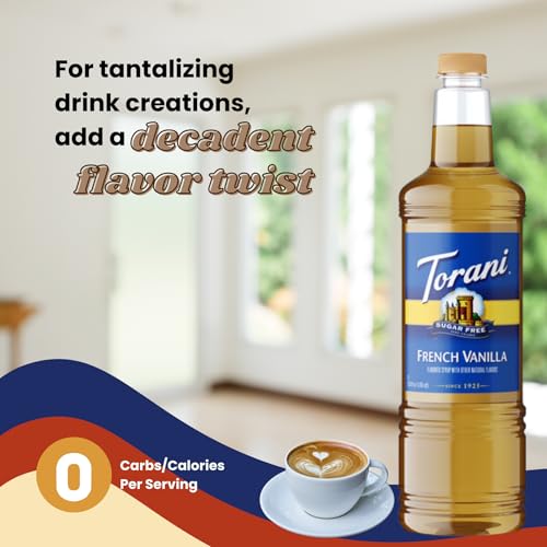 Image of Torani Sugar Free French Vanilla Syrup 1L Bottle - Keto, Zero Calorie