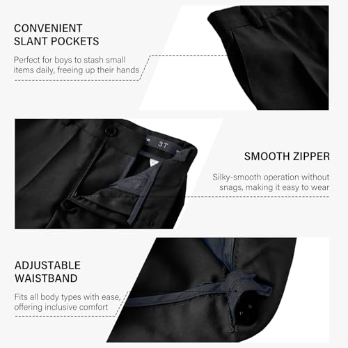 Image of Boy Black Dress Pants Suit Pants for Boys Slim Fit Flat Front Trousers