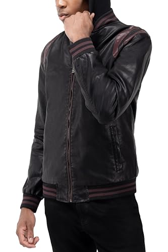 Image of X-Ray Men's Slim Fit Faux-Leather Moto Jacket with Removable Hood