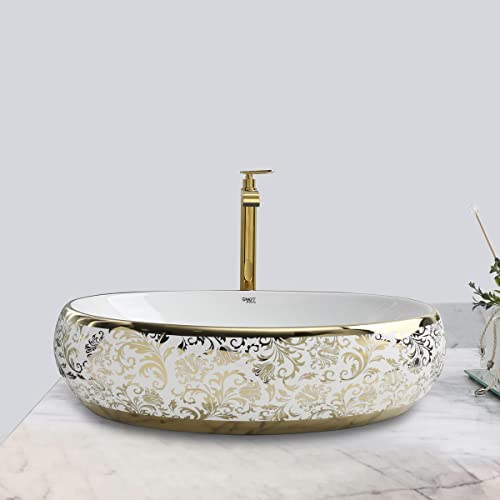 Cuba Dourada Oval Luxo Lavabo Banheiro 62x42cm