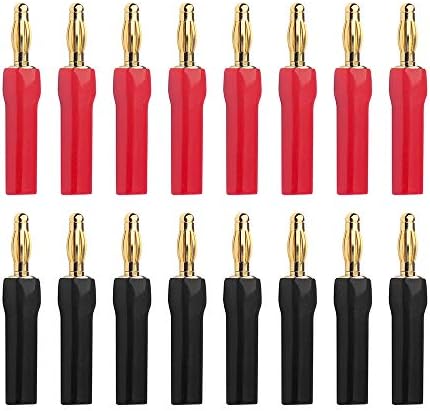 VCELINK Banana Plugs 4mm for Speaker Wire 8 Pairs/16 pcs, Speaker Cable Connectors with Insulated Sleeve for Amplifier/Receiver/Subwoofer, in Red & Black