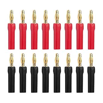 VCELINK Banana Plugs 4mm for Speaker Wire 8 Pairs/16 pcs, Speaker Cable Connectors with Insulated Sleeve for Amplifier/Receiver/Subwoofer, in Red &amp; Black