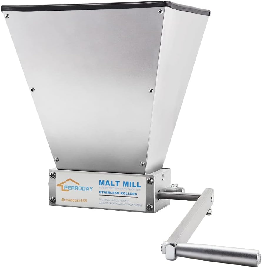 FERRODAY 2 Roller Crusher Stainless Steel Crusher Malt Mill Homebrew