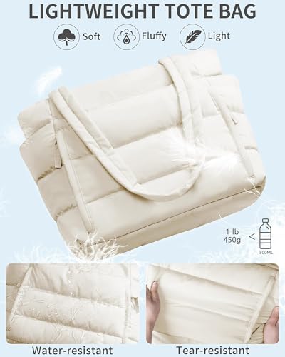 Image of Bagstellar Puffer Tote Bag for Women, Lightweight Puffy Work Handbag Teacher Nurse Quilted Shoulder Bag for School Travel Gym | Cloud Bag w / Zipper