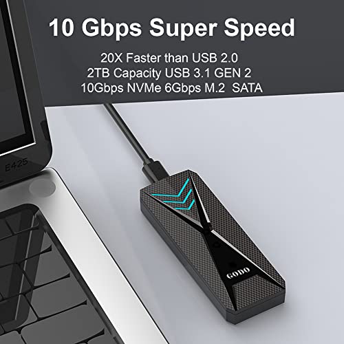 Image of GODO RGB M.2 PCIe NVMe /SATA SSD External Enclosure,Portable USB C to M.2 Nvme Sata Adapter Tool Free,10Gbps 3.1 /3.2 Gen 2, Support UASP Trim for M (B+M) Key