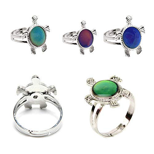 FANTASY 6pcs Mood Ring Change Color Ring Adjustable Size Temperature Finger Ring (turtle)4
