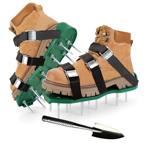 Pabbyeey Nagelschuhe Rasen – Rasenlüfter Schuhe & Rasen lüften Gerät mit 45 mm Nägeln, 6 verstellbaren Riemen & Metallschnallen, inkl. Montageschlüssel und Schaufel – Ideal zum Rasen belüften Pabbyeey Nagelschuhe Rasen – Rasenlüfter Schuhe & Rasen lüften Gerät mit 45 mm Nägeln, 6 verstellbaren Riemen & Metallschnallen, inkl. Montageschlüssel und Schaufel – Ideal zum Rasen belüften