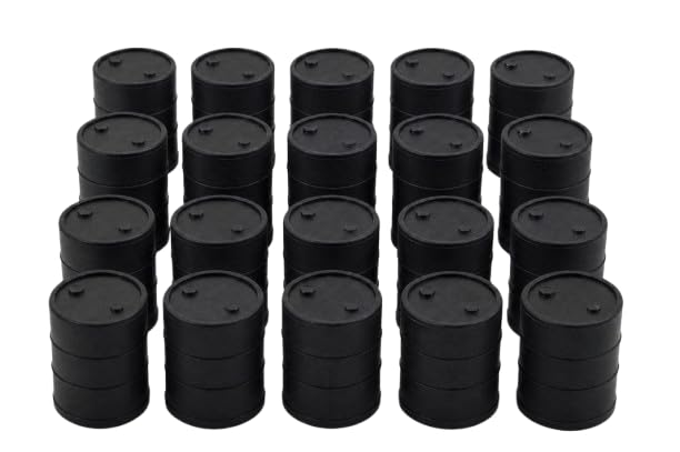 OO Gauge 1:76 Oil Drums – Set of 20 – Realistic Industrial Fuel Barrels – Model Railway & Diorama Cargo Loads – Multiple Colours & Mixed Pack – Made in France (black)