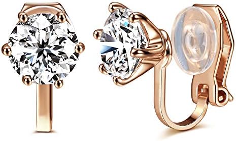 AllenCOCO 14K Rose Gold Plated 1.5 Carat CZ Clip-On Earrings - 7.5mm Round Cut Simulated diamond Clip-ons