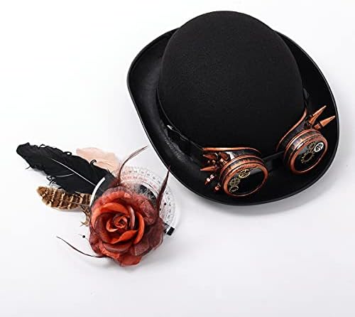 Chapeau Haut-de-forme De Carnaval Rétro Gothique Steampunk Cosplay Noir Jazz Cap Avec Lunettes De Corbeau