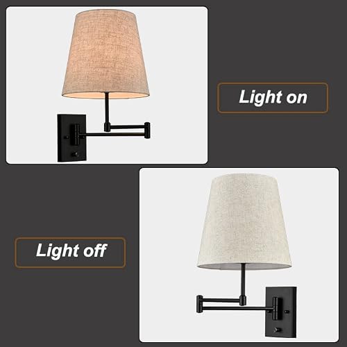 Hydelite Black Beside Wall Lamp Swing Arm Plug-In Wall Sconce With On/Off Switch For Bedroom #TOP7