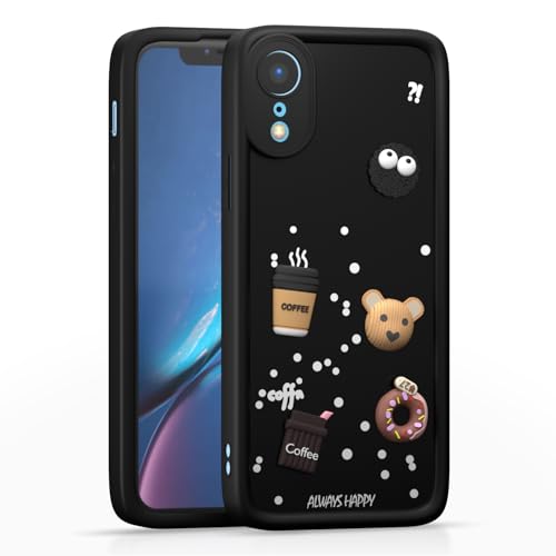 Image of Pikkme Back Cover for iPhone XR | Cute Fun Cartoon 3D Bear Silicone Full Body Protection Bumper Cover (Black)