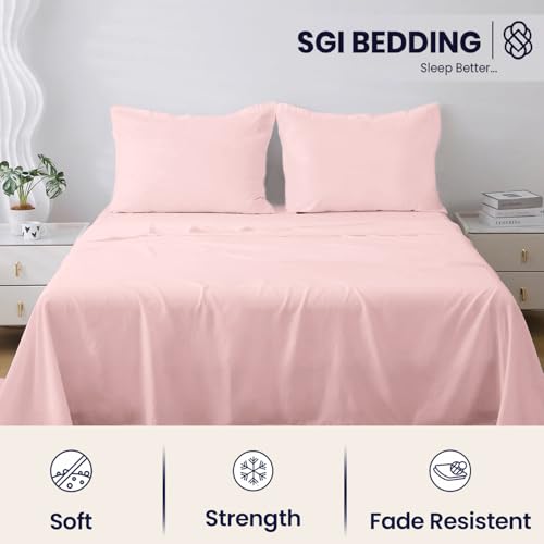 Image of SGI bedding 100% Egyptian Cotton Sheets Queen Size - 600 Thread Count Sheets Set, Soft, Cooling, 15 inch Deep Pocket, Luxury Hotel Bedding, Breathable, Durable - Blush